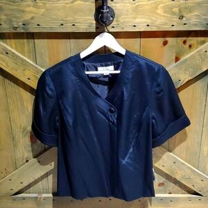 NWT WOMENS PLUS SHOMI 100% SILK BLACK BLOUSE SIZE 14 SHORT SLEEVE